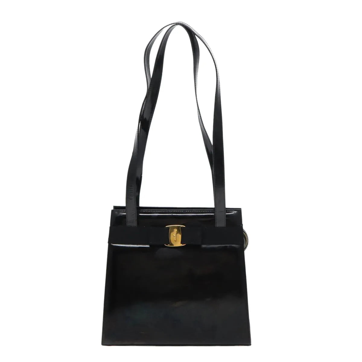Salvatore Ferragamo Vara Patent Leather Black Patent_Leather Shoulder Bag Bag (Pre-Owned)
