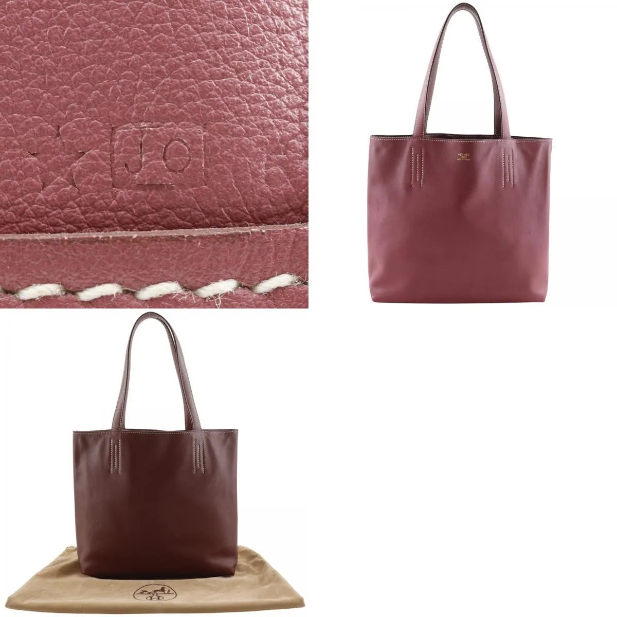 Hermes Double Sens Tote Veau Sikkim Burgundy Leather Tote Bag Bag (Pre-Owned)