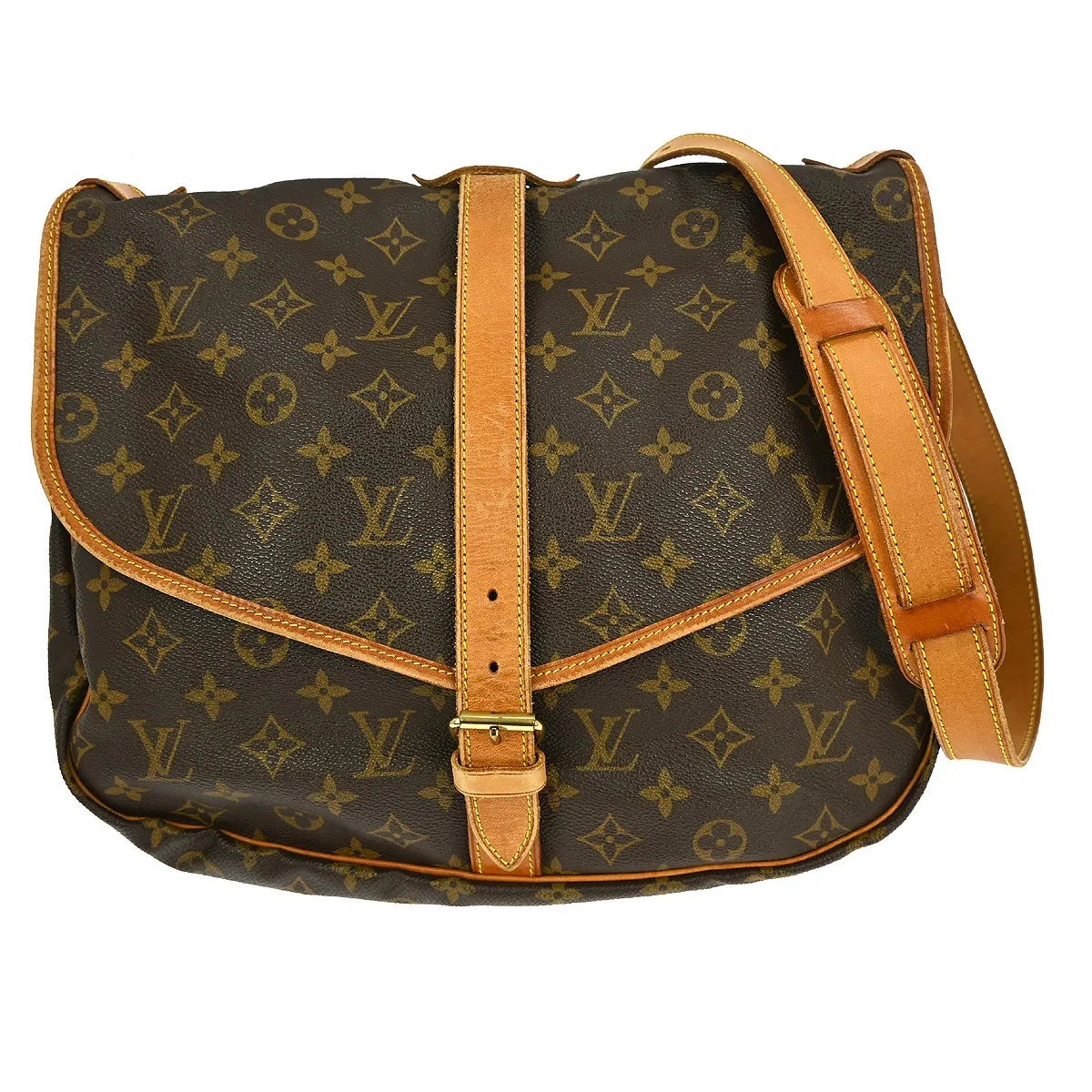 Louis Vuitton Saumur Handbag Monogram Canvas Brown Canvas Shoulder Bag Bag (Pre-Owned)