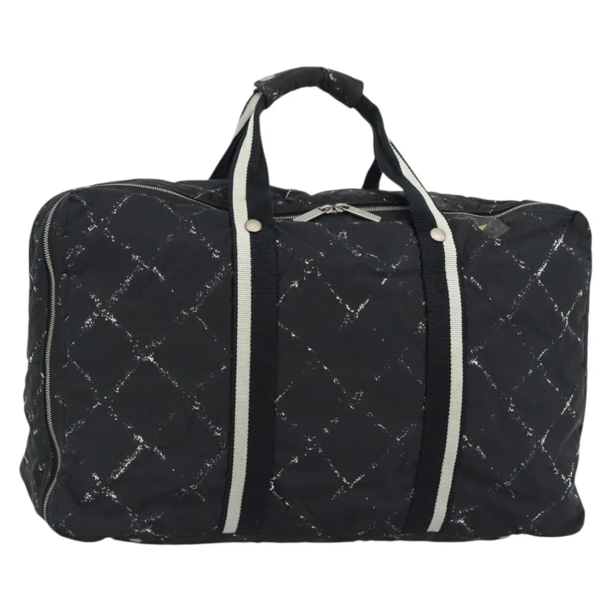 Chanel Travel Line Boston Printed Nylon Black Nylon Handbag (Pre-Owned)