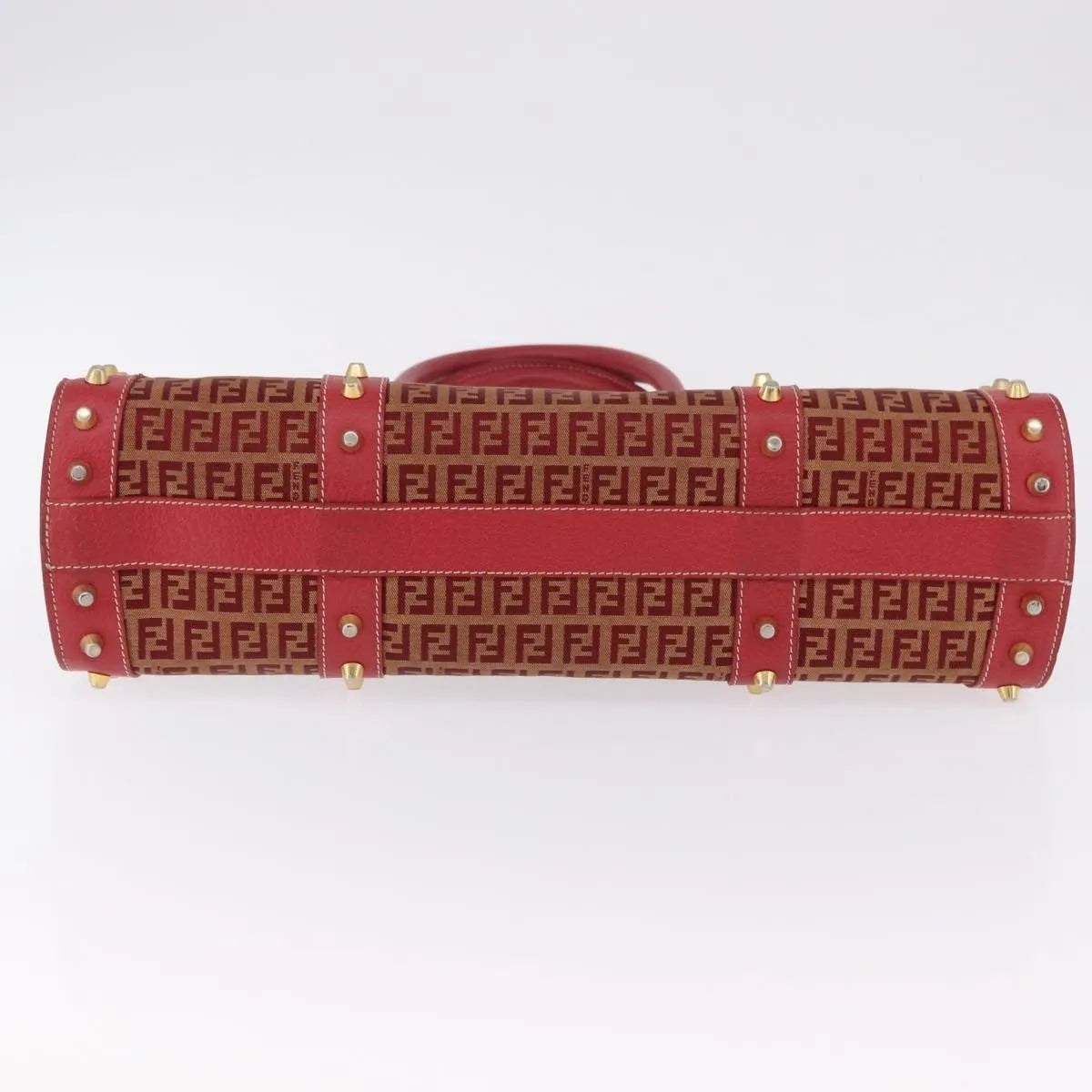 Fendi Studded Handle Canvas Red Canvas Handbag (Pre-Owned)