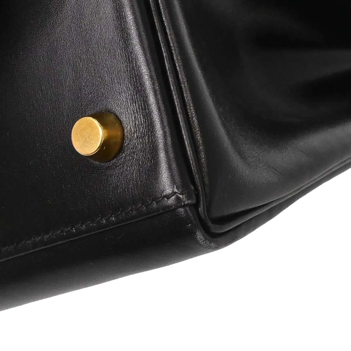 Hermes Kelly Black Box Calf With Gold Hardware Black Leather Handbag (Pre-Owned)