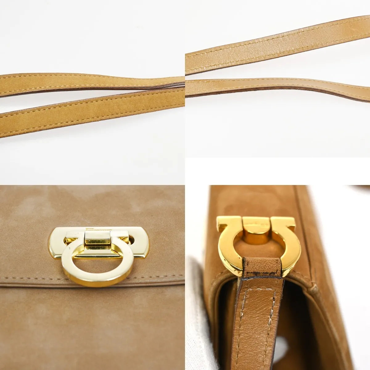 Salvatore Ferragamo Gancini Suede Brown Suede Shoulder Bag Bag (Pre-Owned)