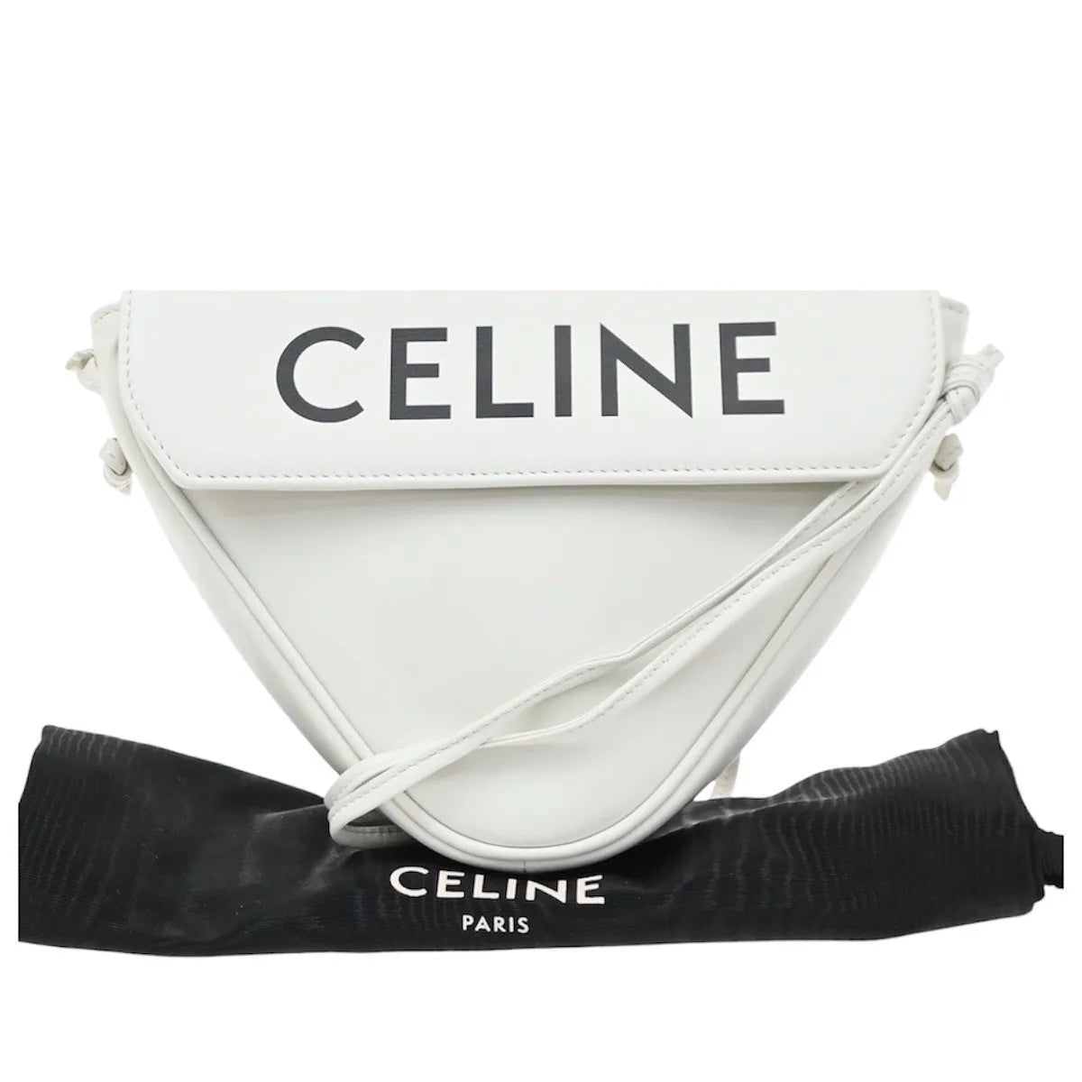 Celine Triangle Leather White Leather Shoulder Bag Bag (Pre-Owned)