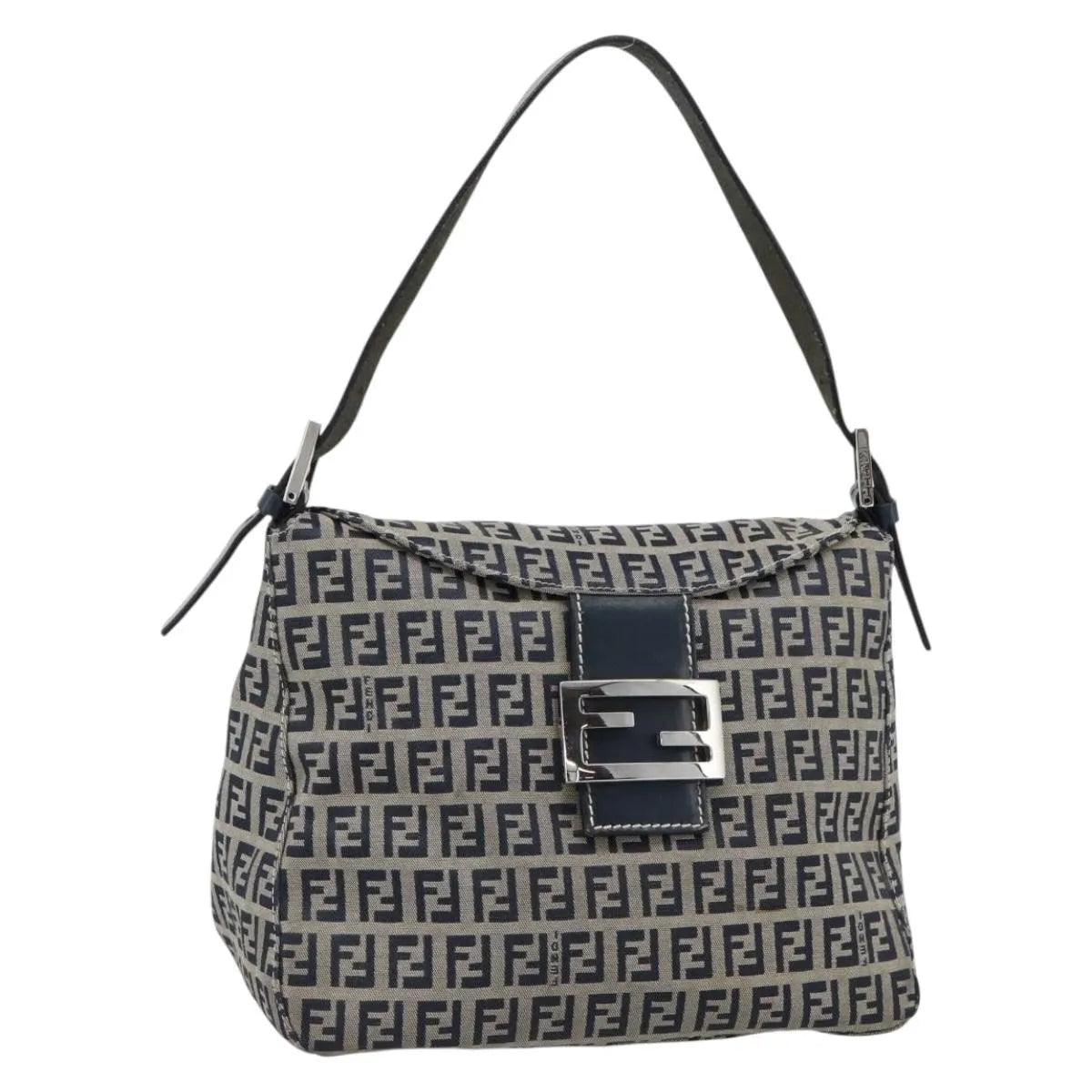 Fendi Zucchino Canvas Mamma Baguette Canvas Navy Canvas Shoulder Bag Bag (Pre-Owned)