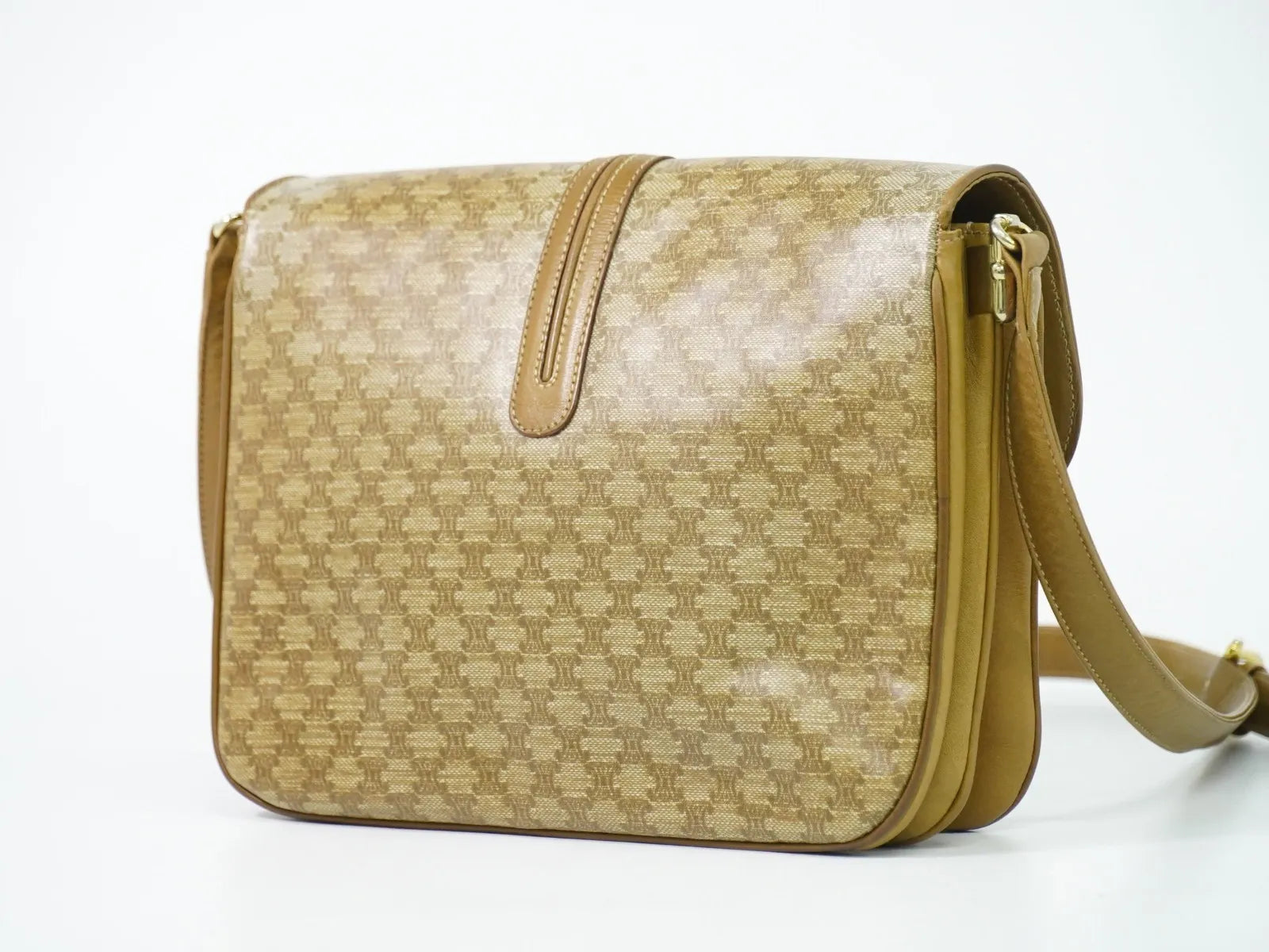Celine Vintage Macadam Canvas And Leather Beige Canvas Shoulder Bag Bag (Pre-Owned)