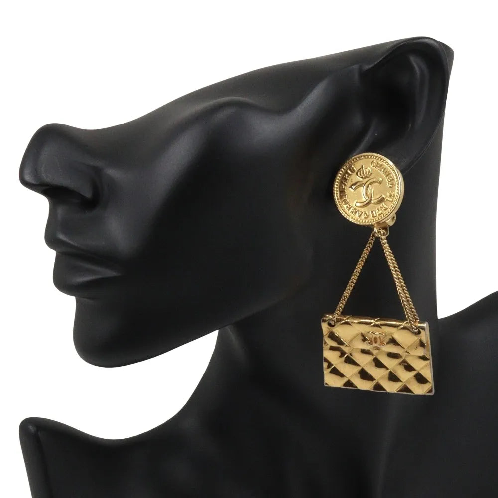 Chanel 31 Rue Cambon Flap Bag Clip-On Metal Gold Gold_Plated Earrings Jewelry (Pre-Owned)