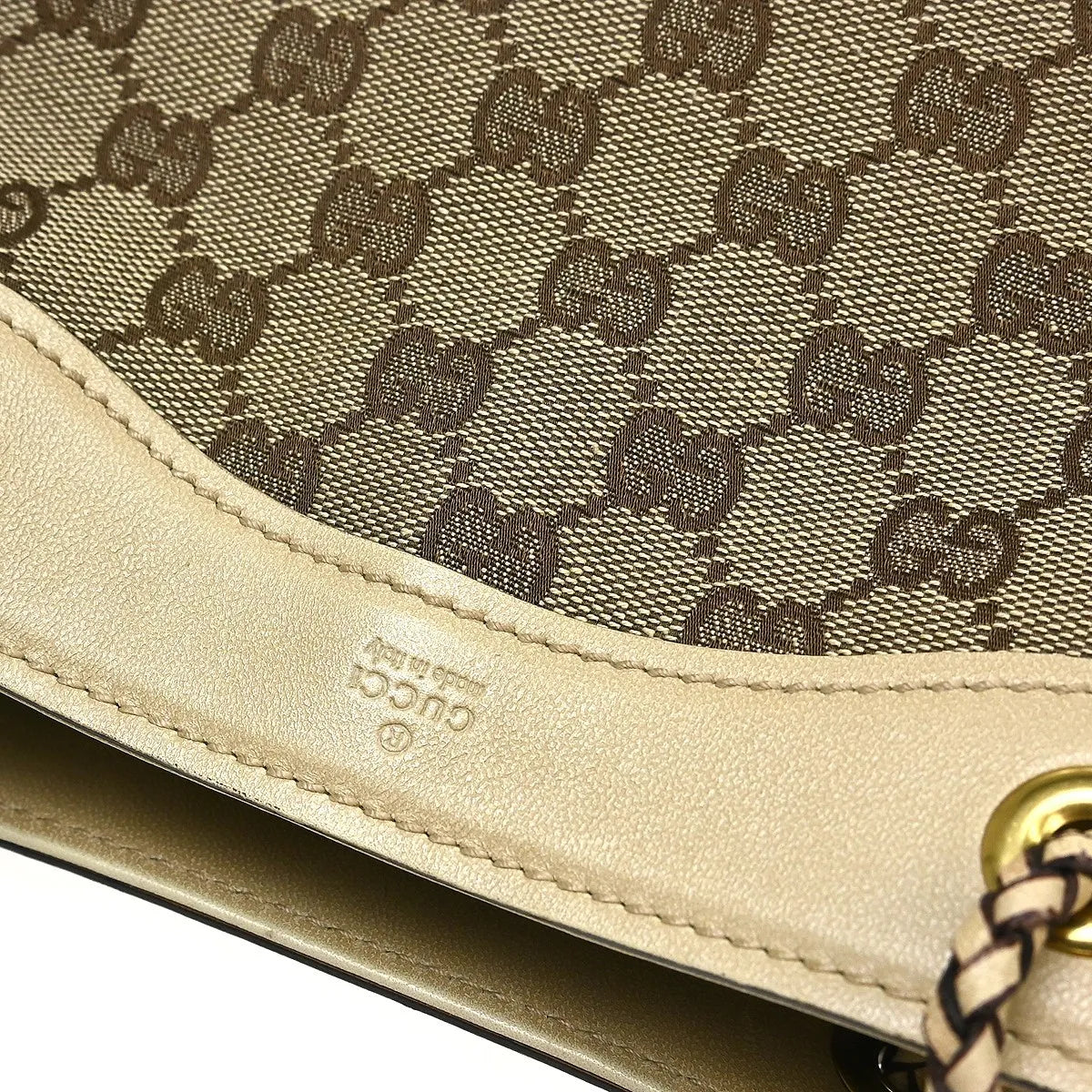 Gucci Miss Gg Tote Gg Canvas With Leather Beige Canvas Handbag (Pre-Owned)