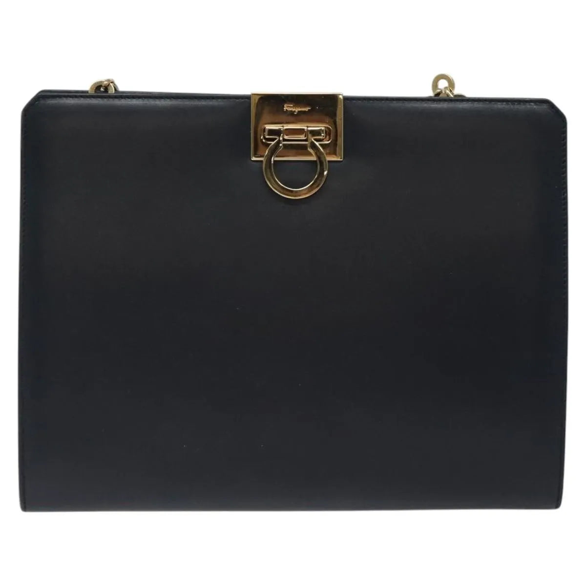 Salvatore Ferragamo Vintage Gancini Chain Leather Navy Leather Shoulder Bag Bag (Pre-Owned)