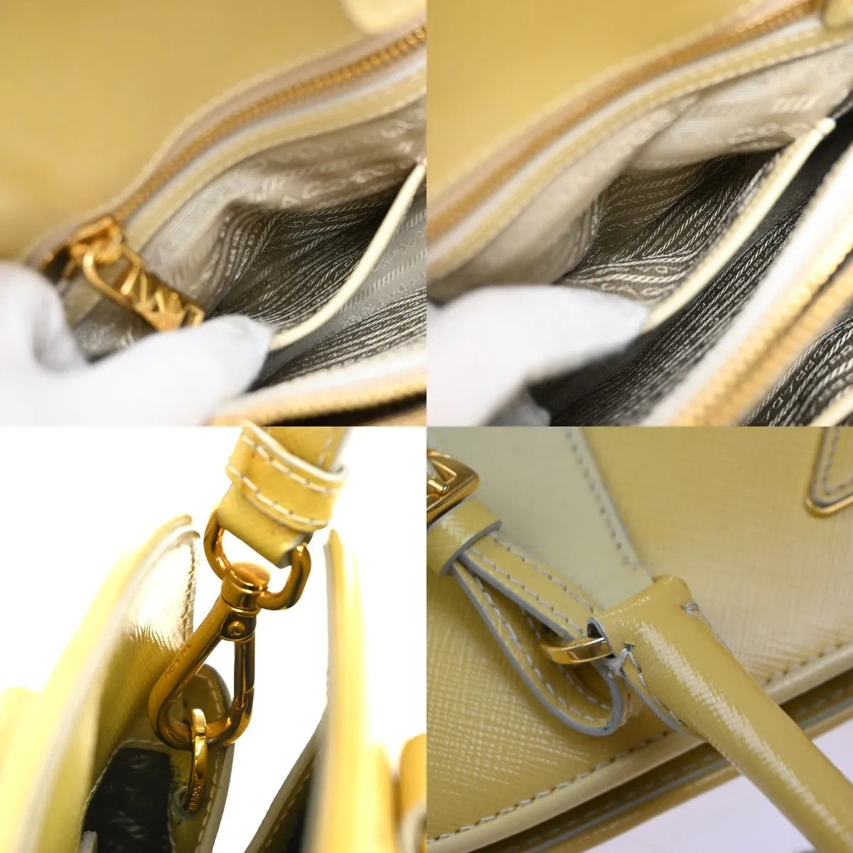Prada Open Promenade Saffiano Leather Yellow Leather Handbag (Pre-Owned)