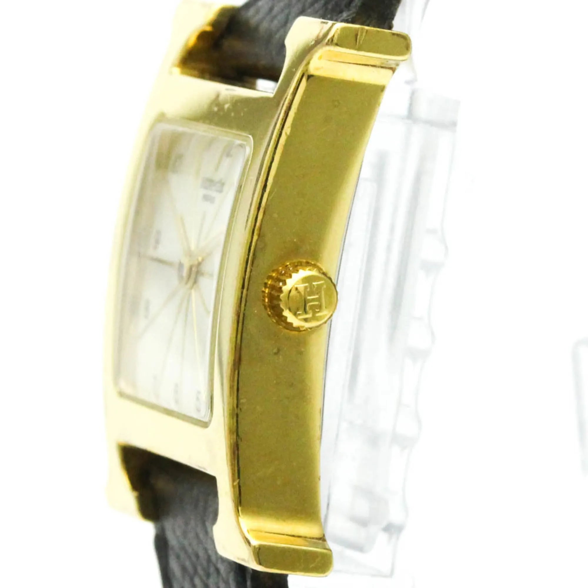 Hermes Heure H Quartz Plated Metal And Leather Watch (Pre-Owned)