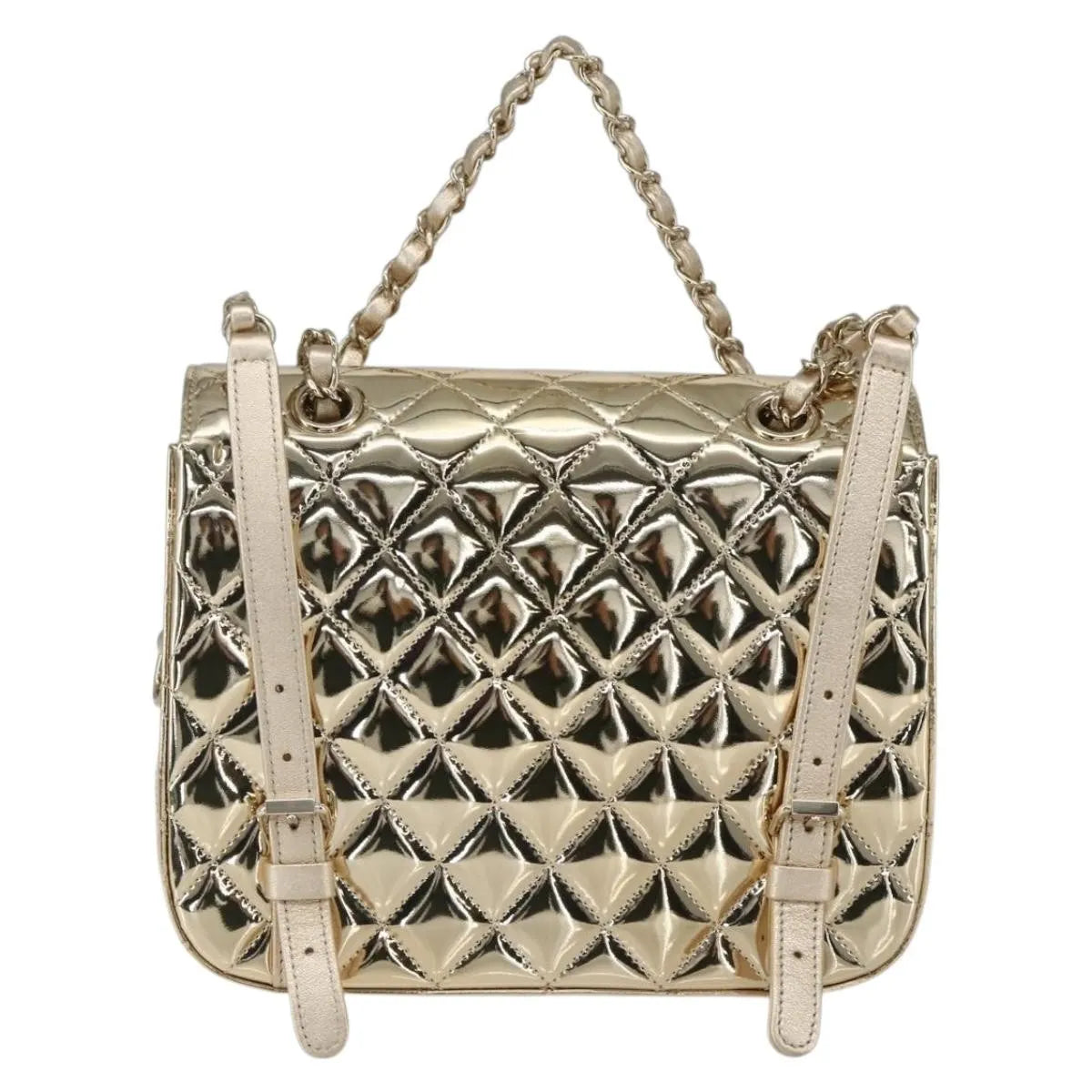 Chanel Hollywood Boulevard Backpack With Star Coin Purse Quilted Metallic Leather Gold Patent_Leather Backpack Bag (Pre-Owned)