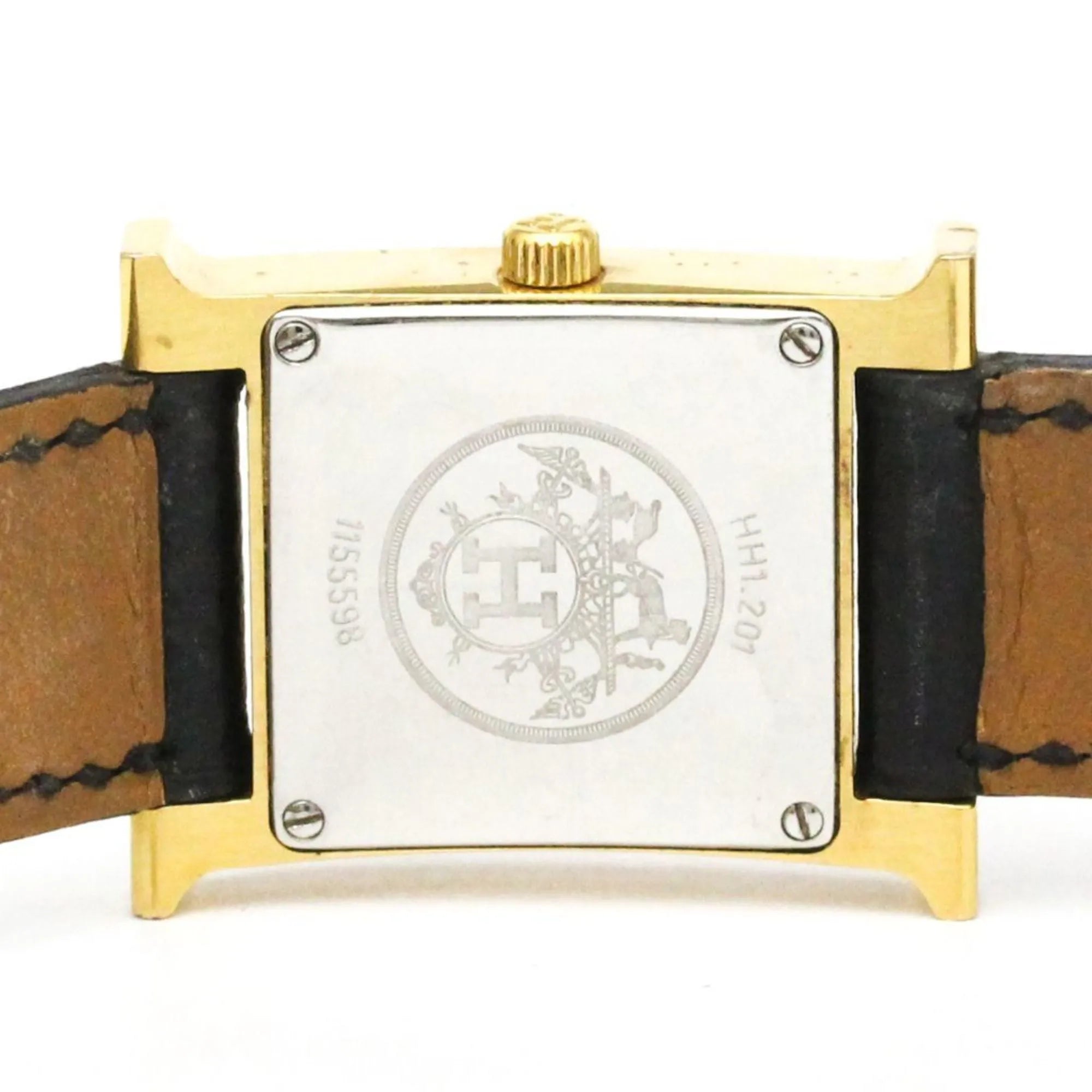 Hermes Heure H Quartz Plated Metal And Leather Watch (Pre-Owned)