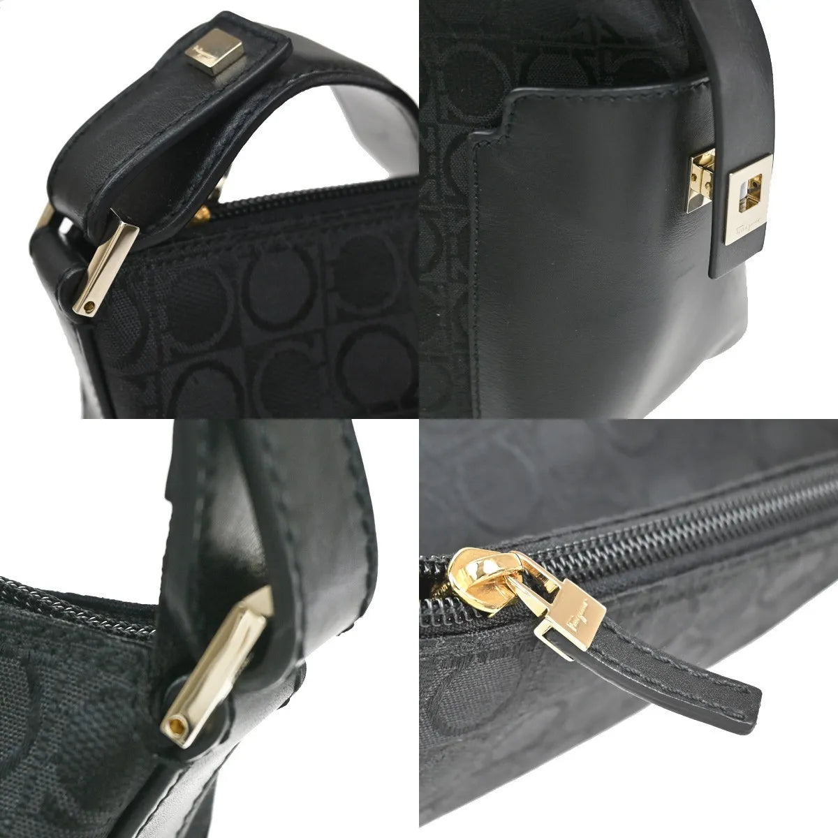 Salvatore Ferragamo Gancini Zip Canvas Black Canvas Shoulder Bag Bag (Pre-Owned)