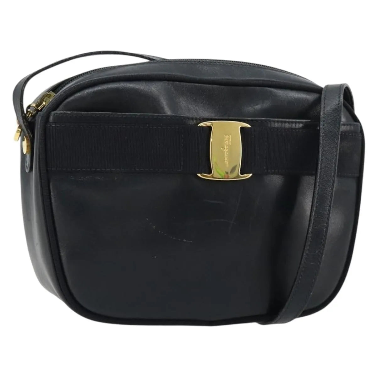 Salvatore Ferragamo Vala Leather Navy Leather Shoulder Bag Bag (Pre-Owned)