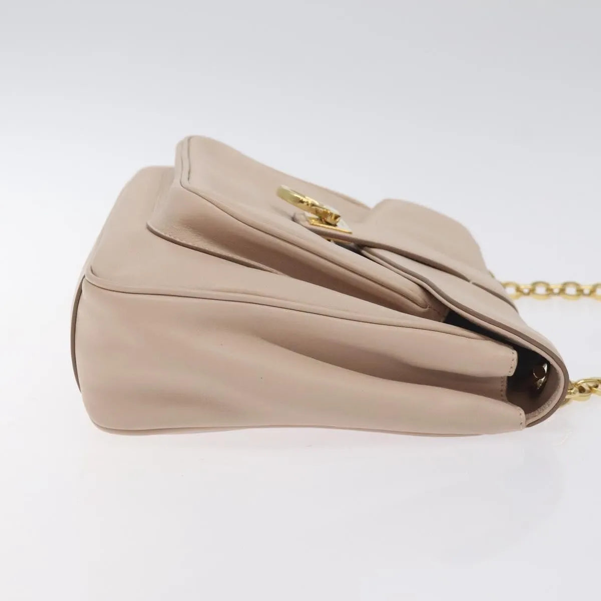 Salvatore Ferragamo Gancini Chain Leather Beige Leather Shoulder Bag Bag (Pre-Owned)