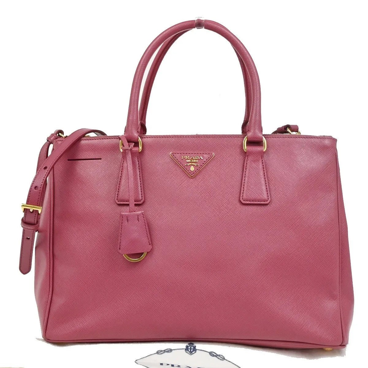 Prada Lux Open Tote Saffiano Leather Pink Leather Tote Bag Bag (Pre-Owned)
