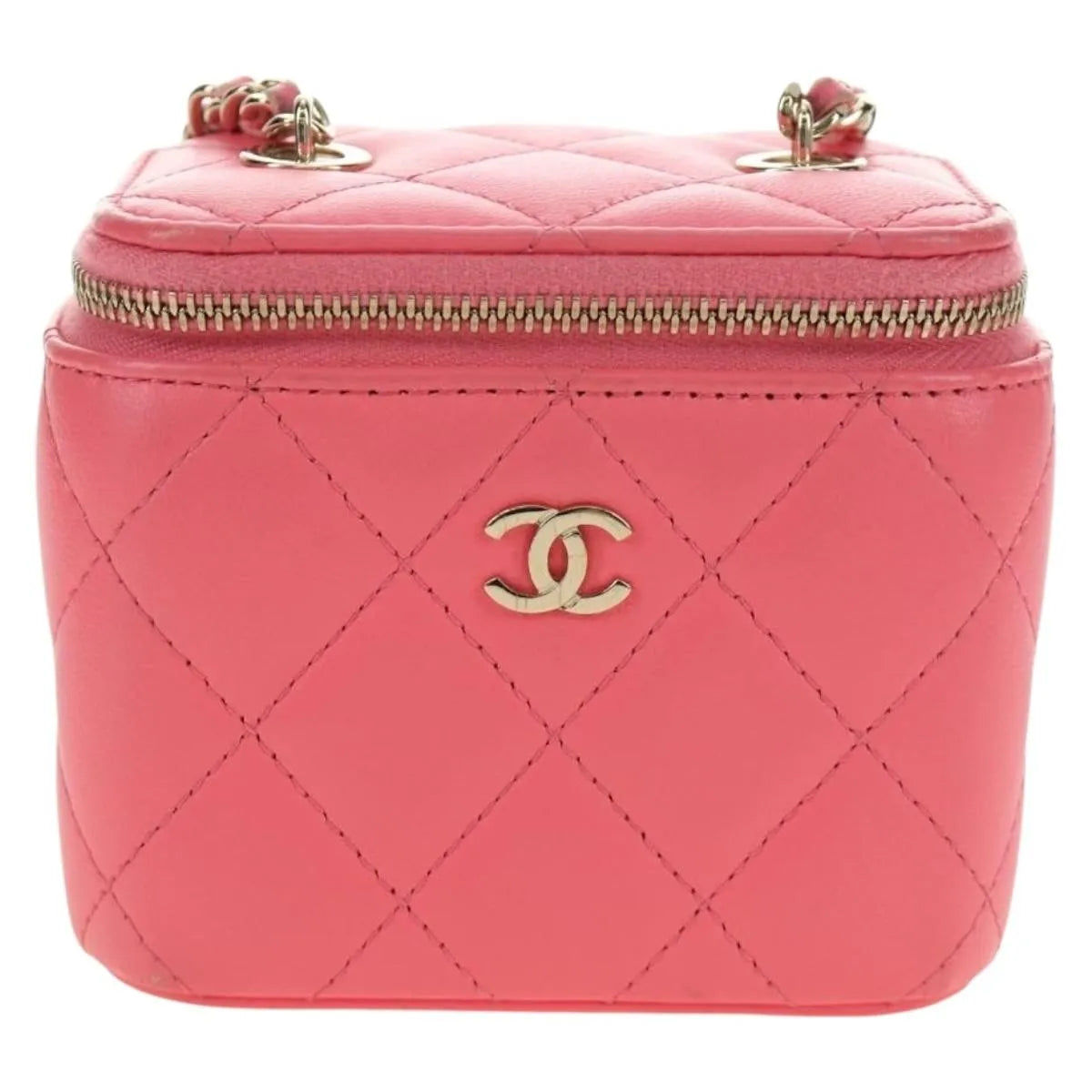 Chanel Classic Vanity Case With Chain Quilted Lambskin Pink Leather Handbag (Pre-Owned)