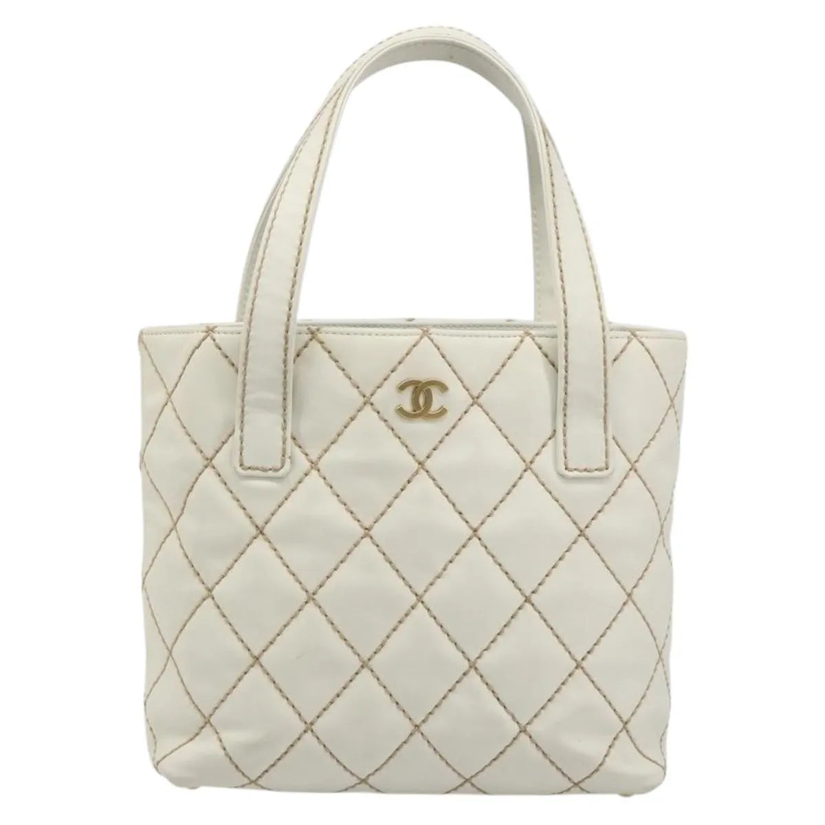 Chanel Surpique Tote Quilted Leather White Leather Tote Bag Bag (Pre-Owned)