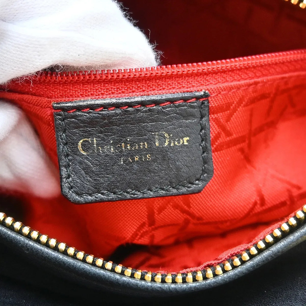 Christian Dior Lady Dior Cannage Quilt Lambskin Black Leather Handbag (Pre-Owned)