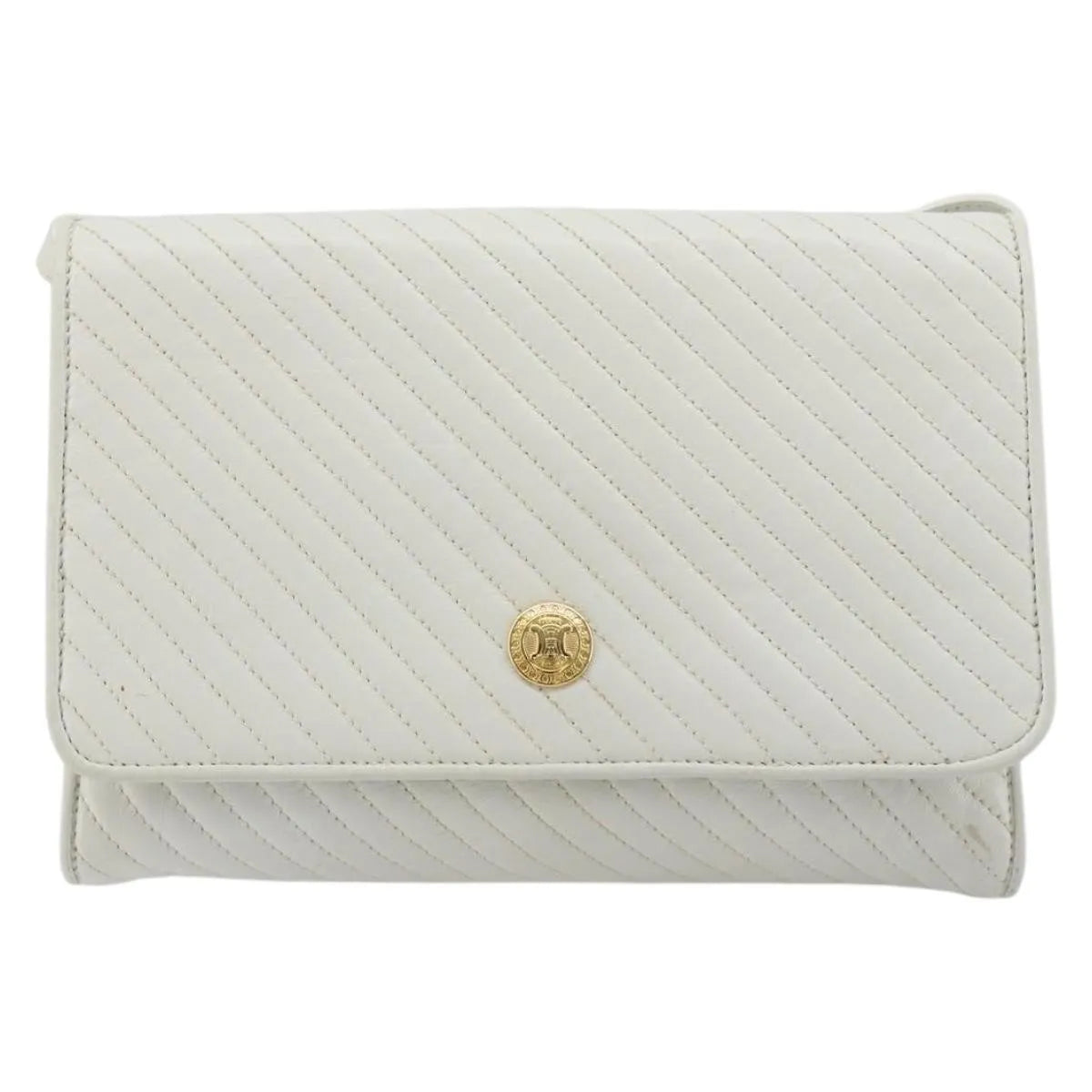 Celine Vintage Flap Quilted Leather White Leather Shoulder Bag Bag (Pre-Owned)