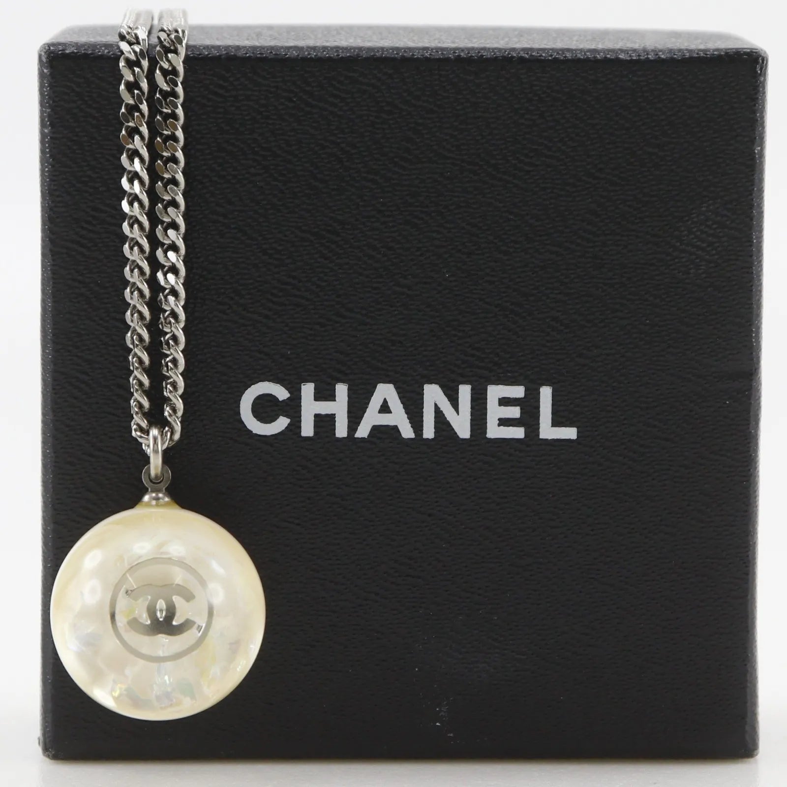 Chanel Cc Ball Drop Pendant Metal Silver Metal Necklace Jewelry (Pre-Owned)