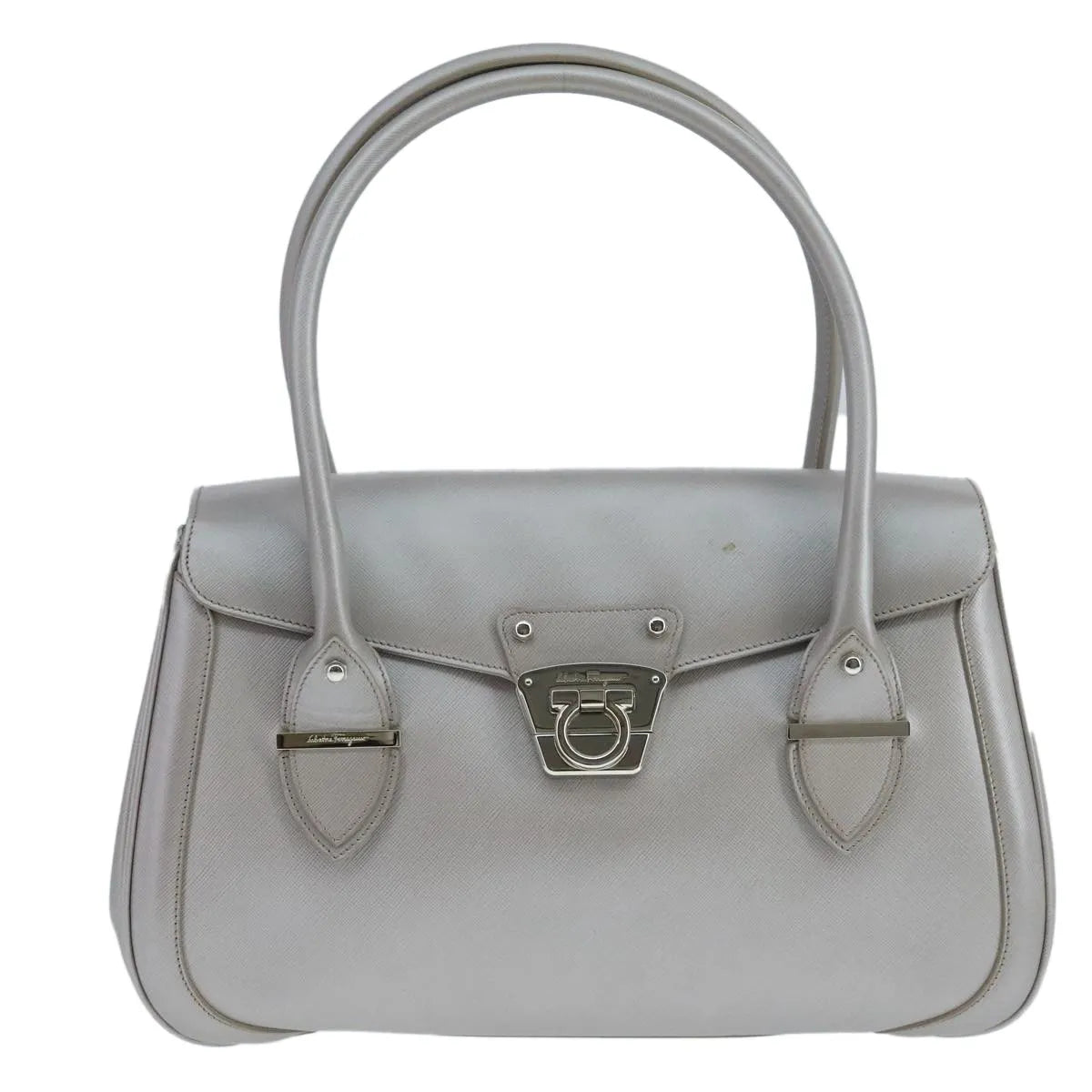 Salvatore Ferragamo Virna Satchel Leather Silver Leather Handbag (Pre-Owned)
