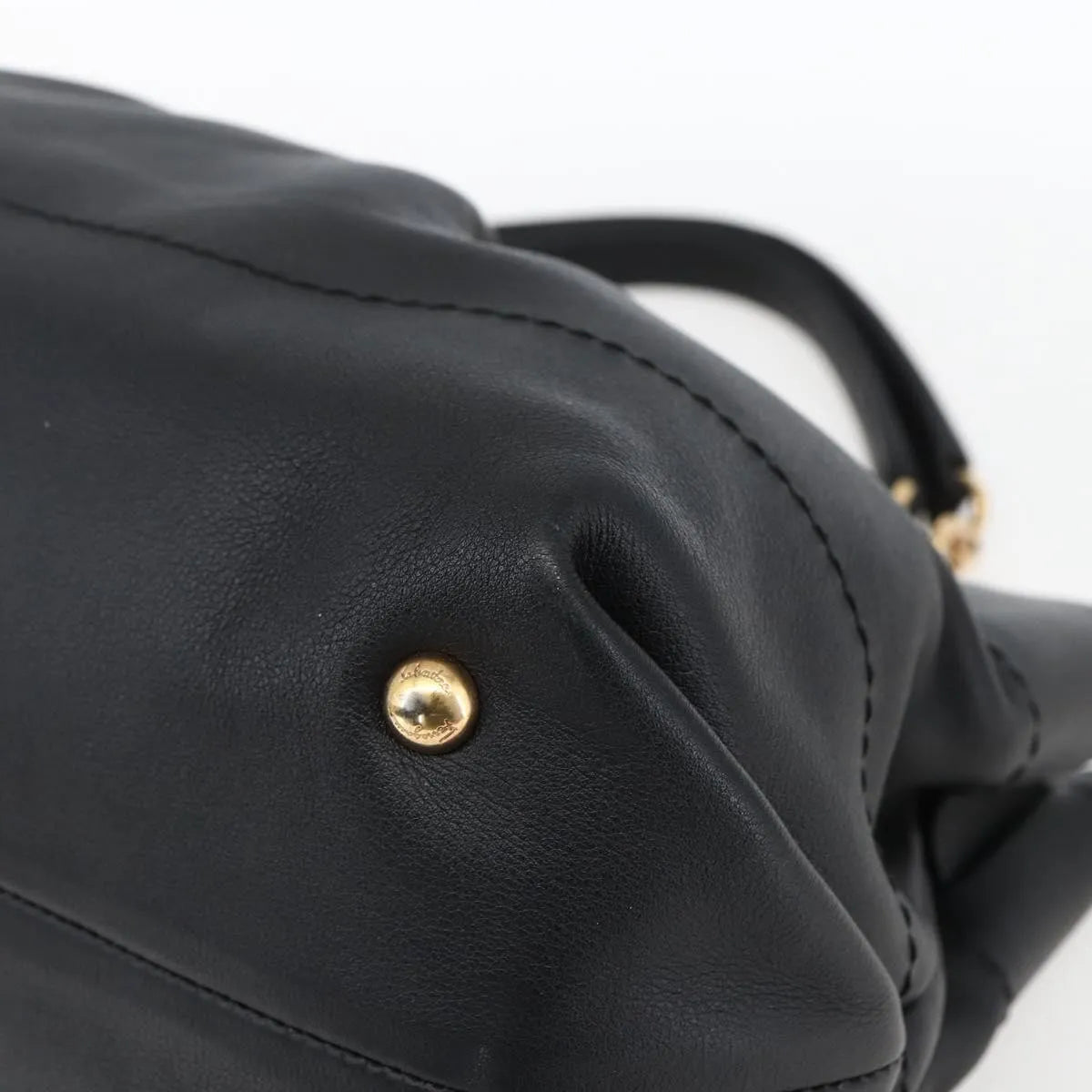 Salvatore Ferragamo W Chain Tote Leather Black Leather Handbag (Pre-Owned)