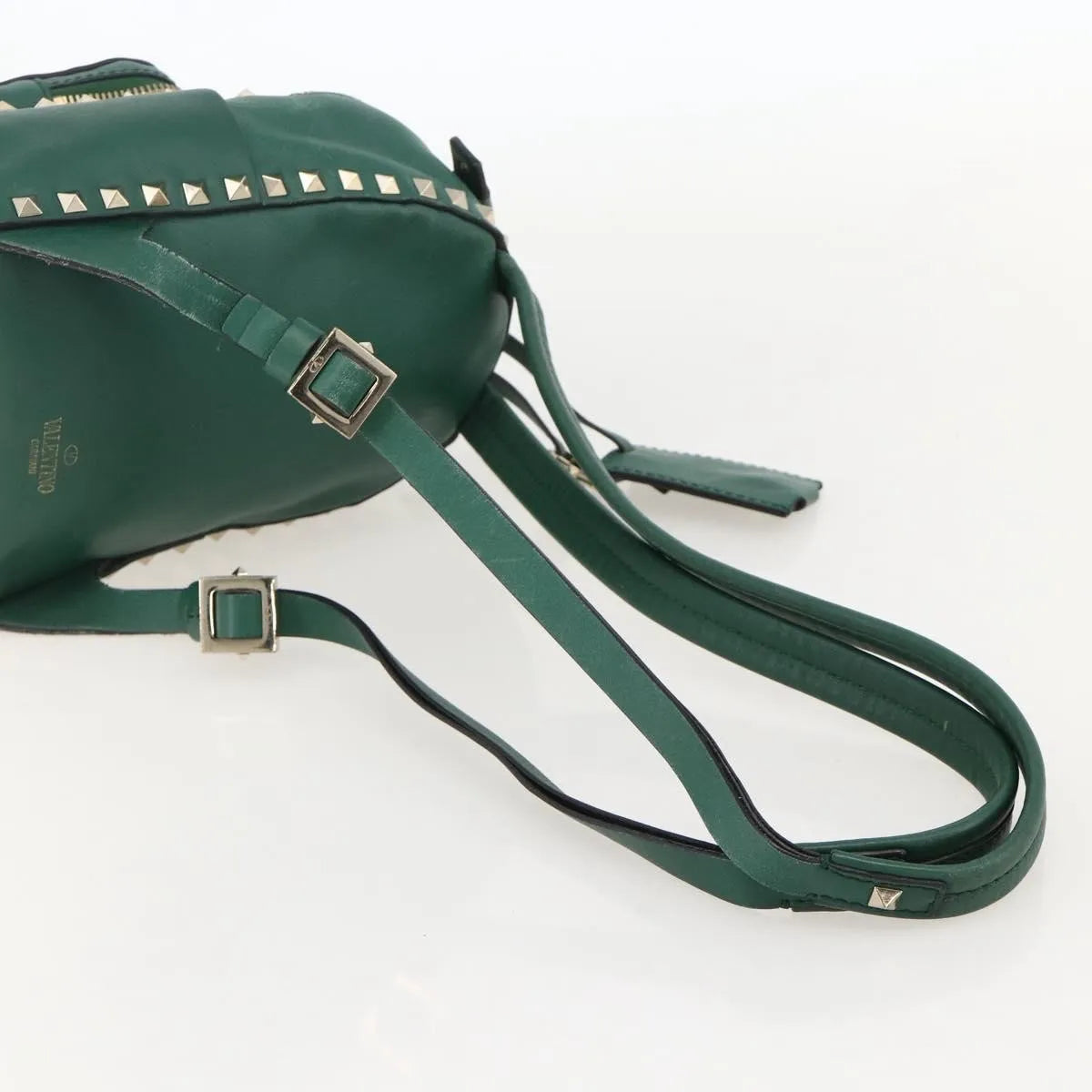 Valentino Garavani Rockstud Leather Green Leather Backpack Bag (Pre-Owned)