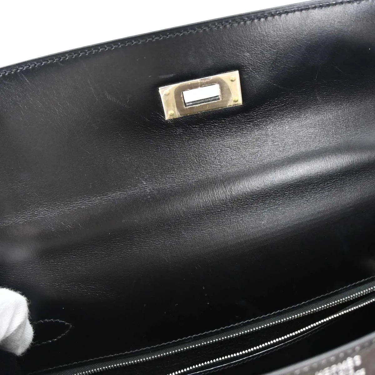 Hermes Kelly Handbag Black Box Calf With Palladium Hardware Black Leather Handbag (Pre-Owned)