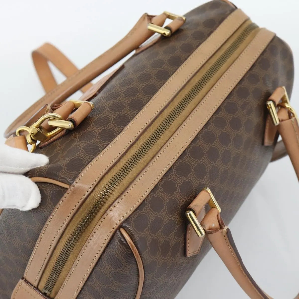 Celine Vintage Macadam Boston Canvas And Leather Brown Pvc Handbag (Pre-Owned)