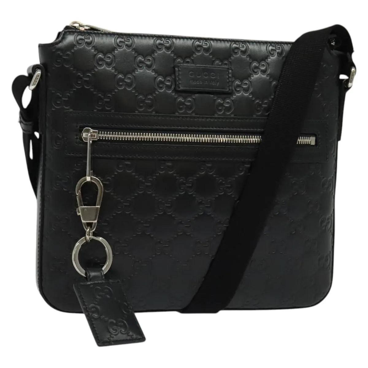 Gucci Signature Zip Messenger Guccissima Leather Black Leather Shoulder Bag Bag (Pre-Owned)