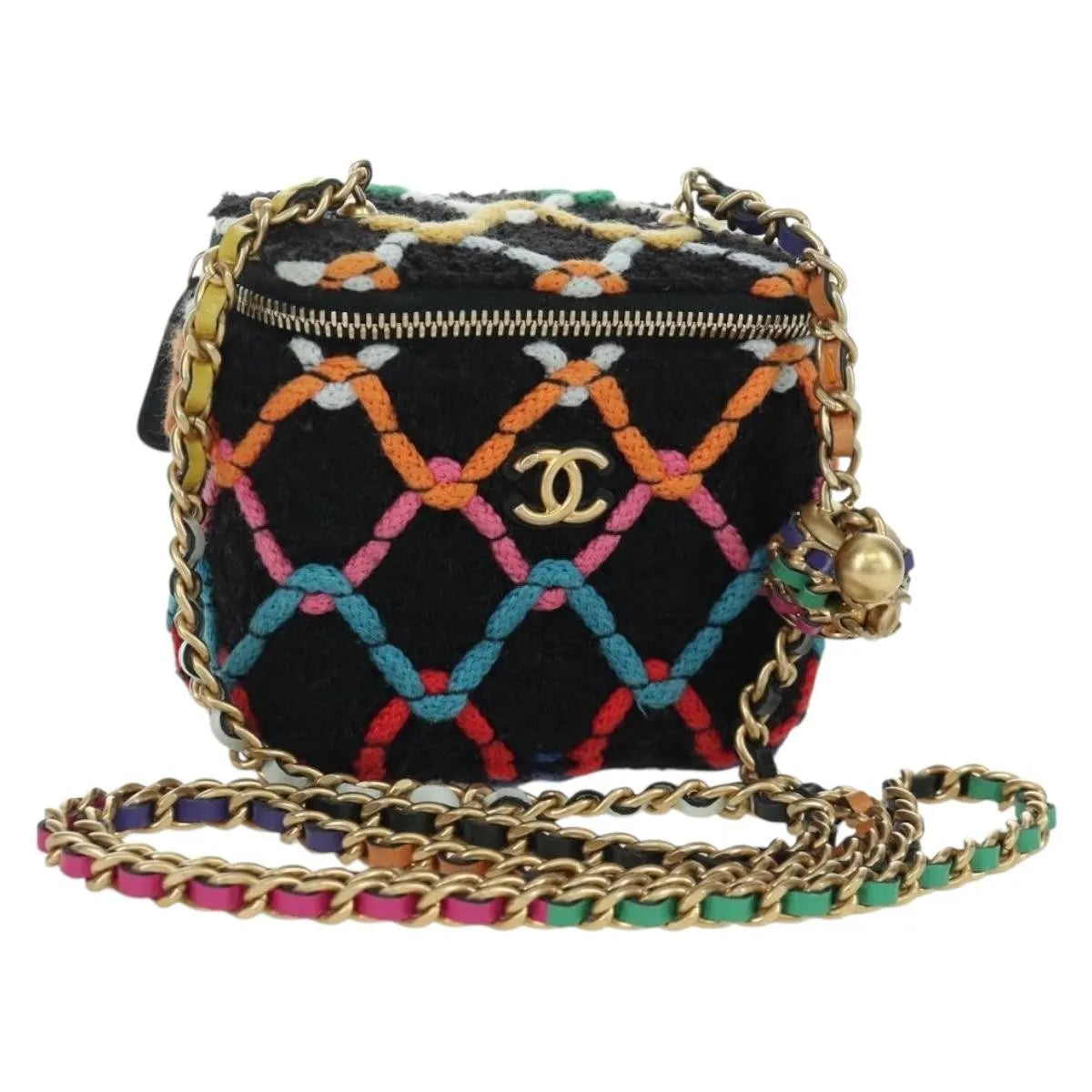 Chanel Pearl Crush Vanity Case With Chain Quilted Multicolor Tweed Multicolour Tweed Shoulder Bag Bag (Pre-Owned)