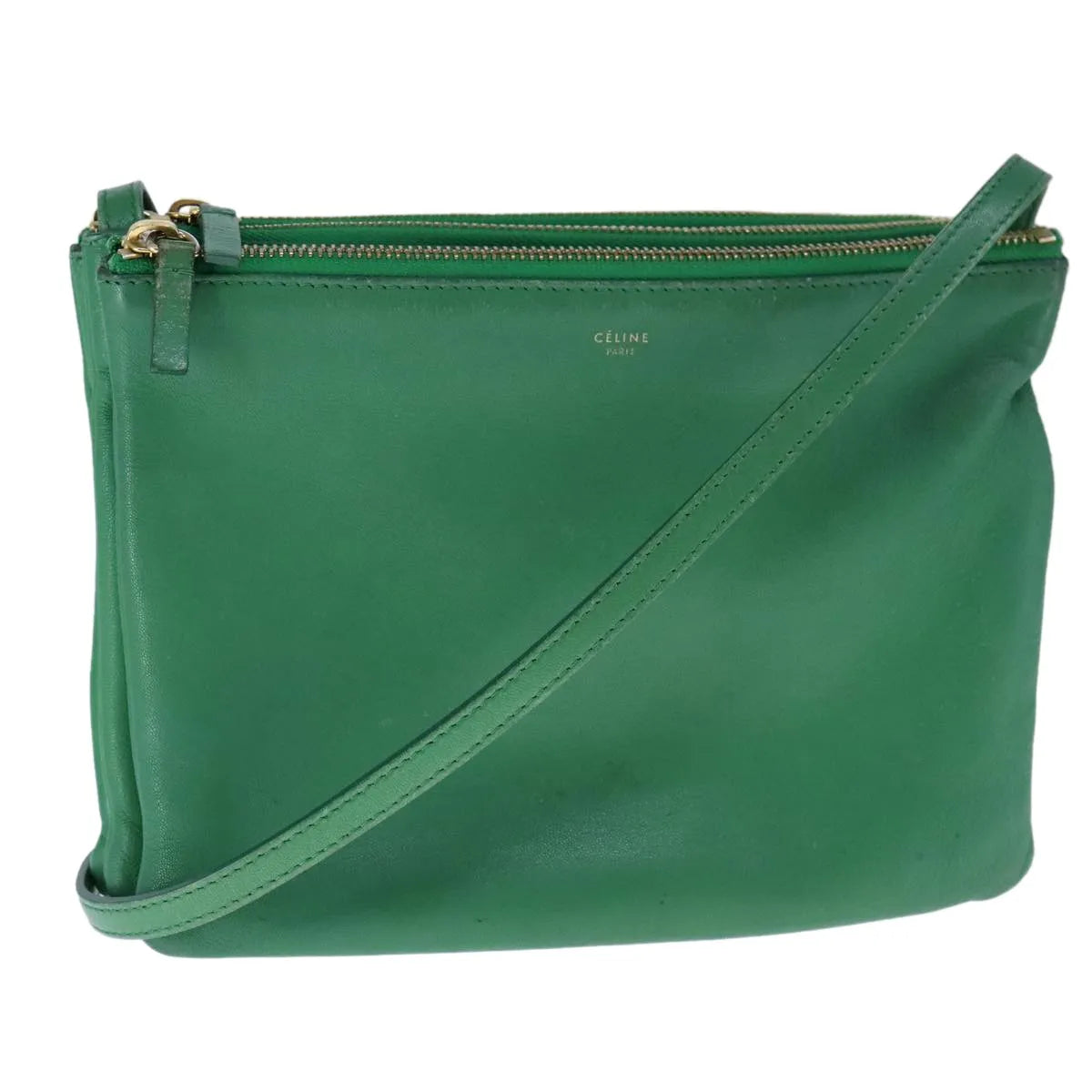 Celine Trio Leather Green Leather Shoulder Bag Bag (Pre-Owned)