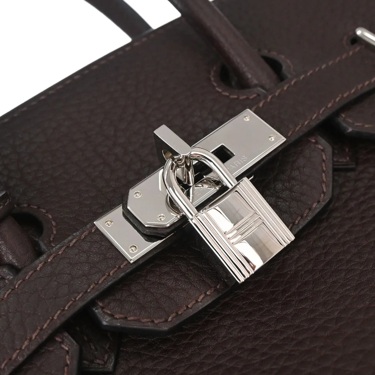 Hermes Hac Birkin Black Fjord With Palladium Hardware Brown Leather Handbag (Pre-Owned)
