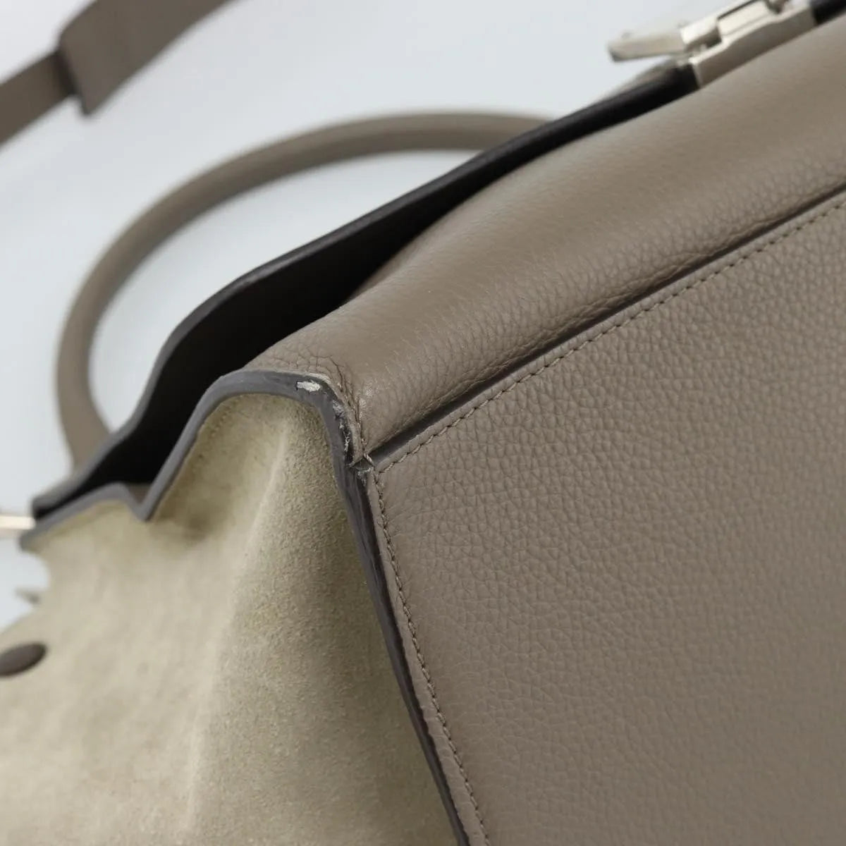 Celine Trapeze Leather With Suede Gray Leather Handbag (Pre-Owned)