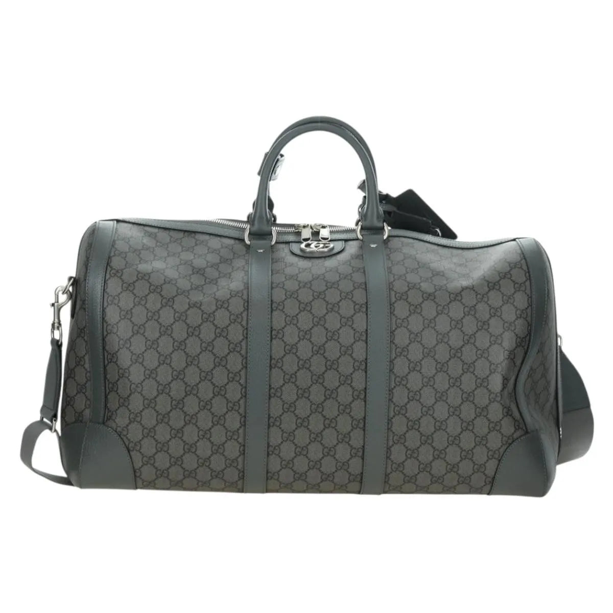 Gucci Web Trim Weekend Duffle Bag Gg Coated Canvas Gray Pvc Handbag (Pre-Owned)