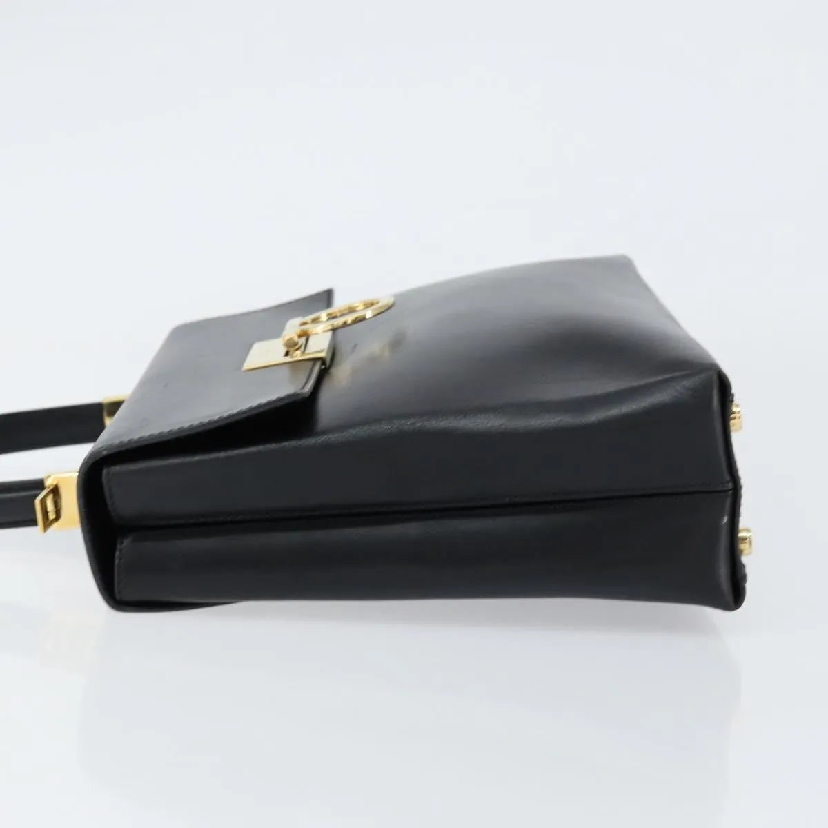 Salvatore Ferragamo Gancini Convertible Top Handle Leather Black Leather Handbag (Pre-Owned)