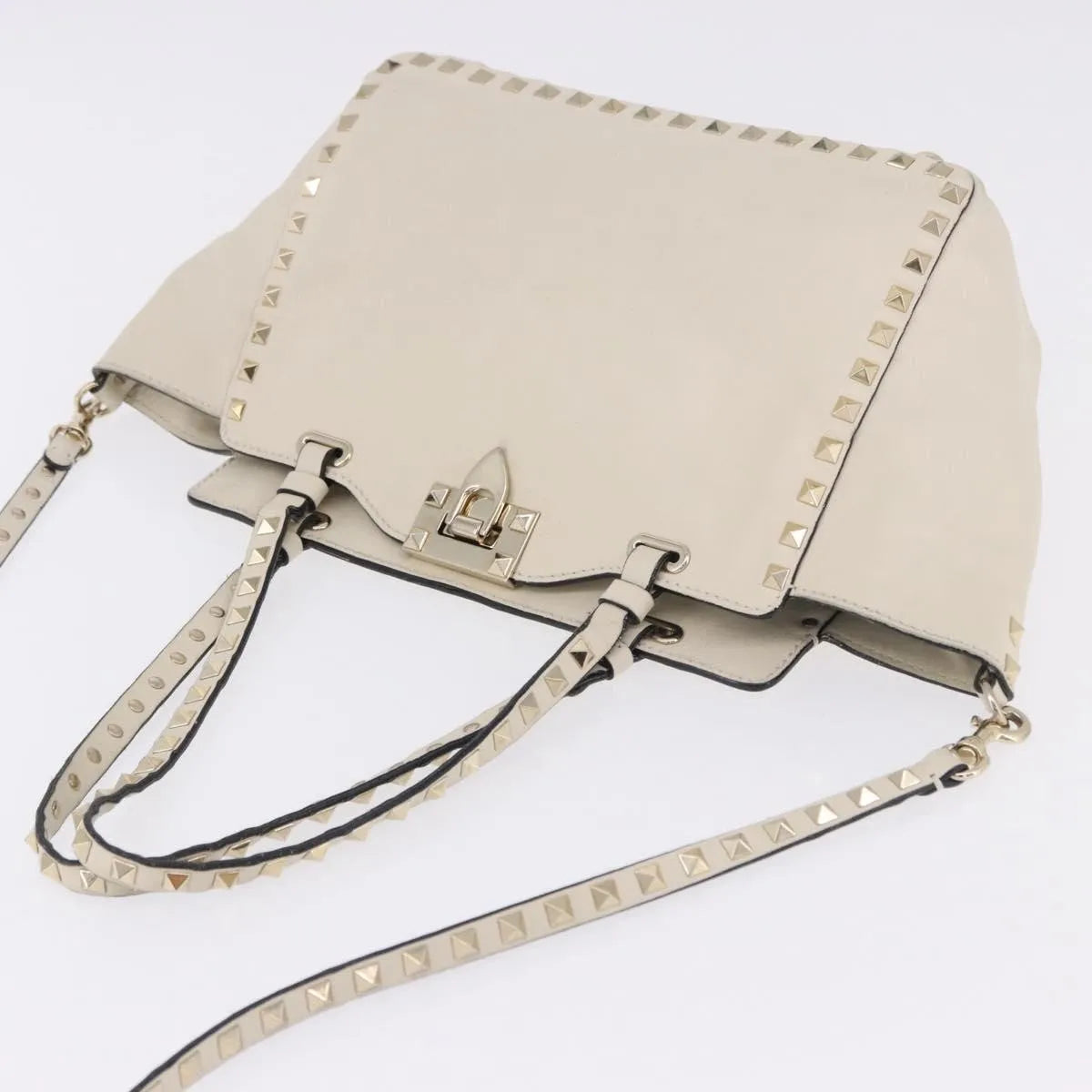 Valentino Garavani Rockstud Tote Soft Leather White Leather Tote Bag Bag (Pre-Owned)