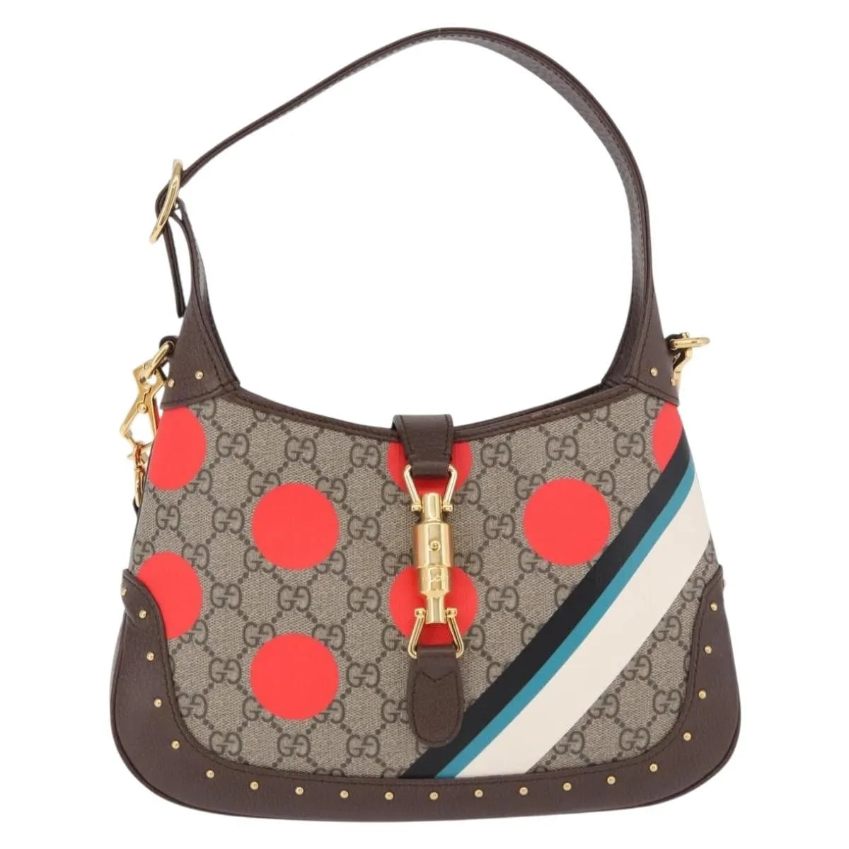 Gucci Jackie 1961 Hobo Studded Printed Gg Coated Canvas Beige Canvas Handbag (Pre-Owned)