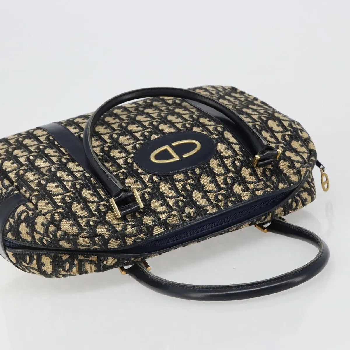 Christian Dior Vintage Trotter Boston Diorissimo Canvas Navy Canvas Handbag (Pre-Owned)