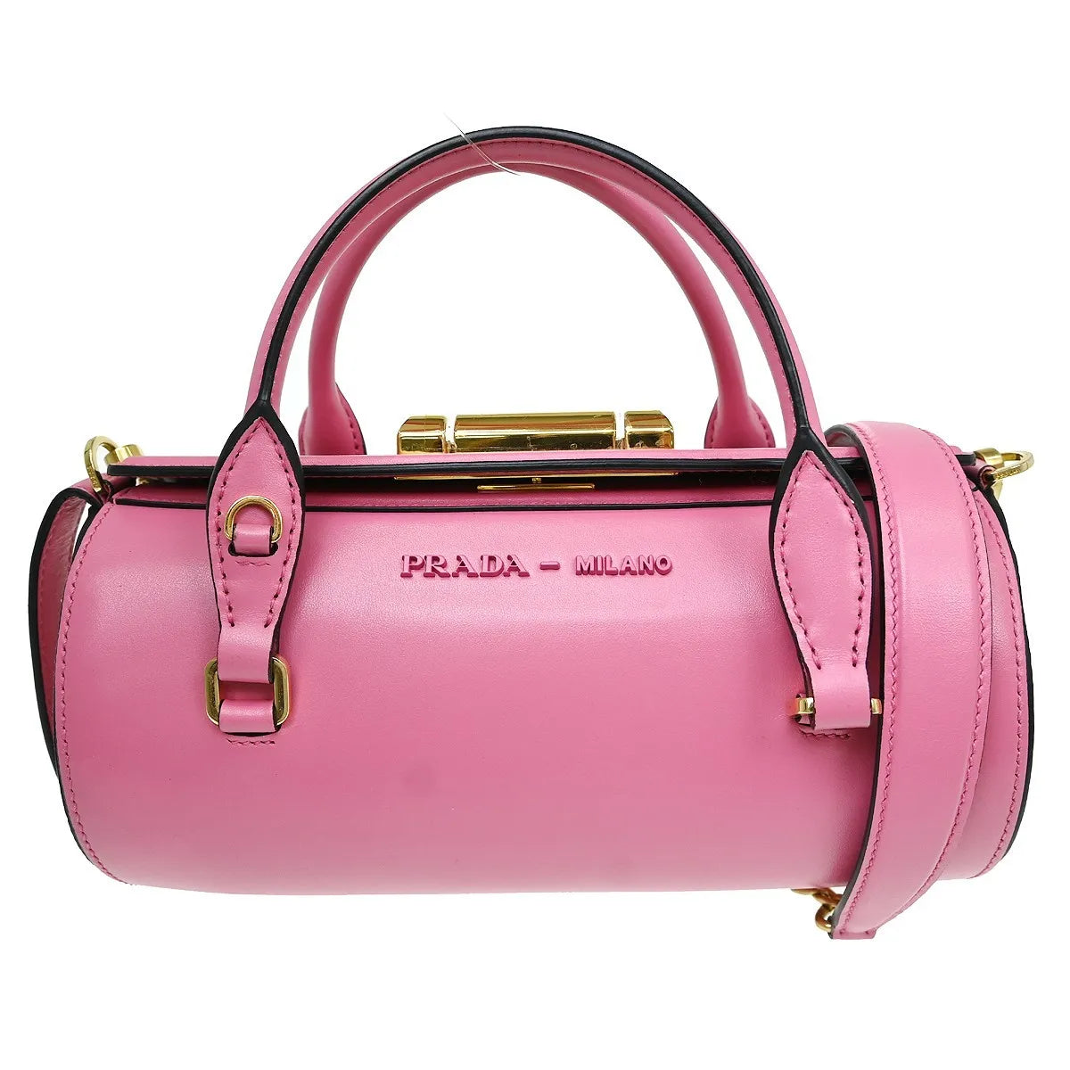 Prada Double Handle Satchel Vitello Daino Pink Leather Handbag (Pre-Owned)