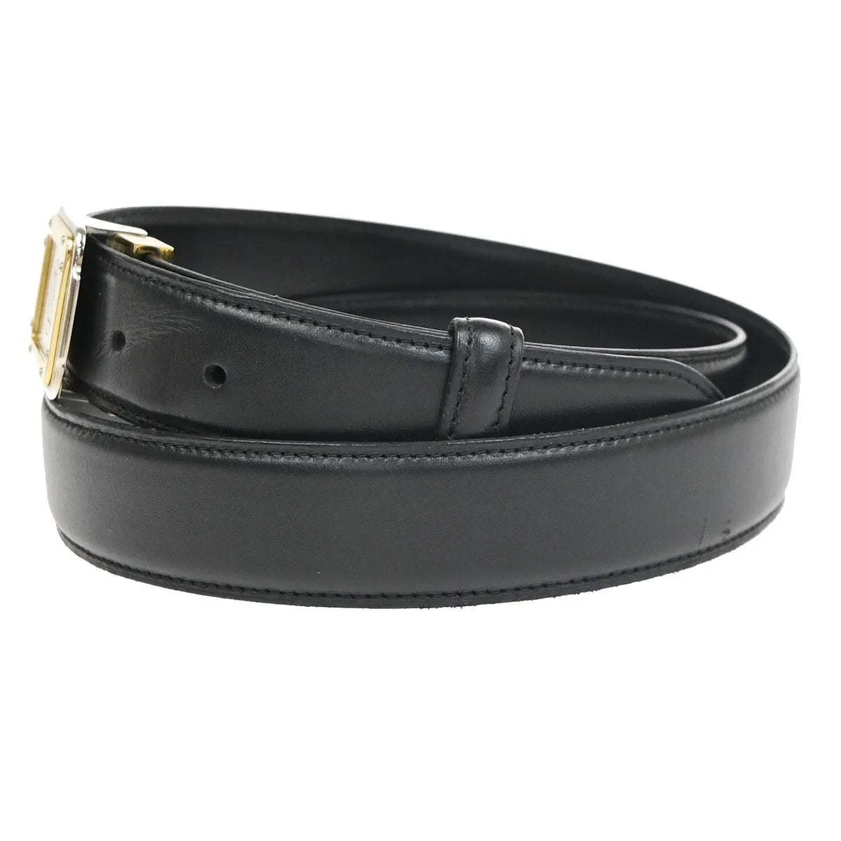 Cartier Santos Plaque Reversible Belt Leather Black Leather Belts Accessory (Pre-Owned)