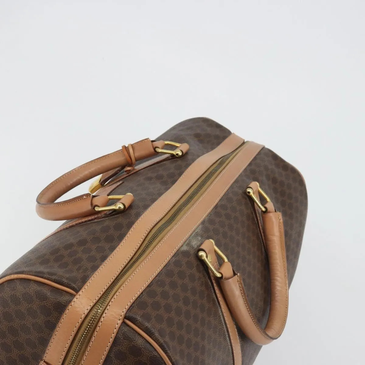 Celine Vintage Macadam Boston Canvas And Leather Brown Canvas Handbag (Pre-Owned)