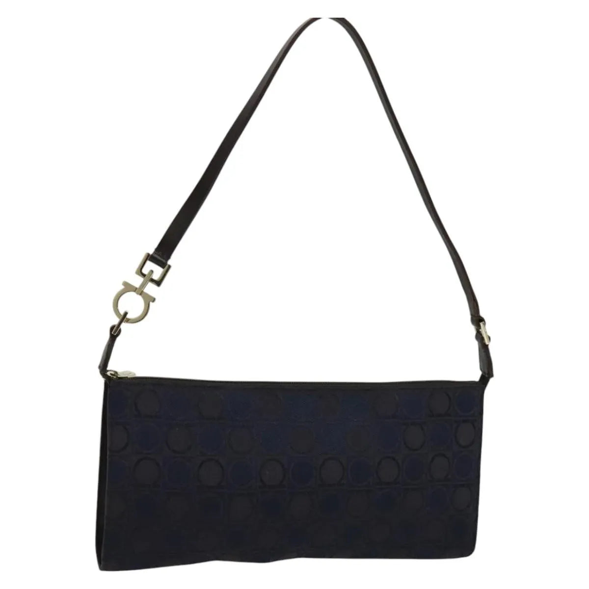 Salvatore Ferragamo Gancini Canvas Navy Canvas Handbag (Pre-Owned)