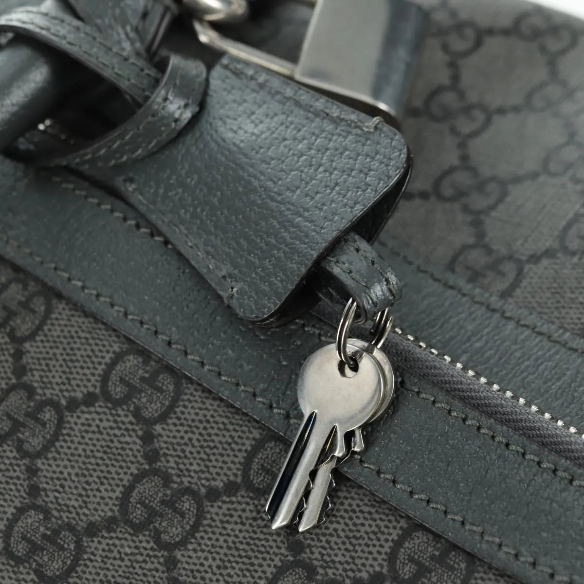 Gucci Web Trim Weekend Duffle Bag Gg Coated Canvas Gray Pvc Handbag (Pre-Owned)