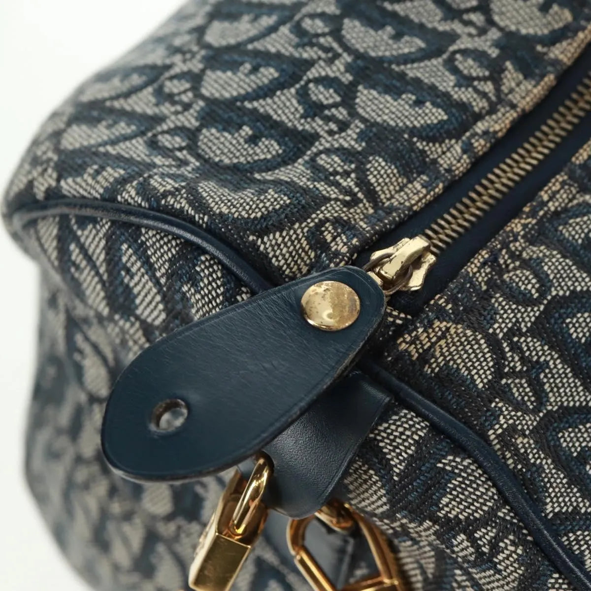 Christian Dior Vintage Trotter Boston Diorissimo Canvas Navy Canvas Handbag (Pre-Owned)