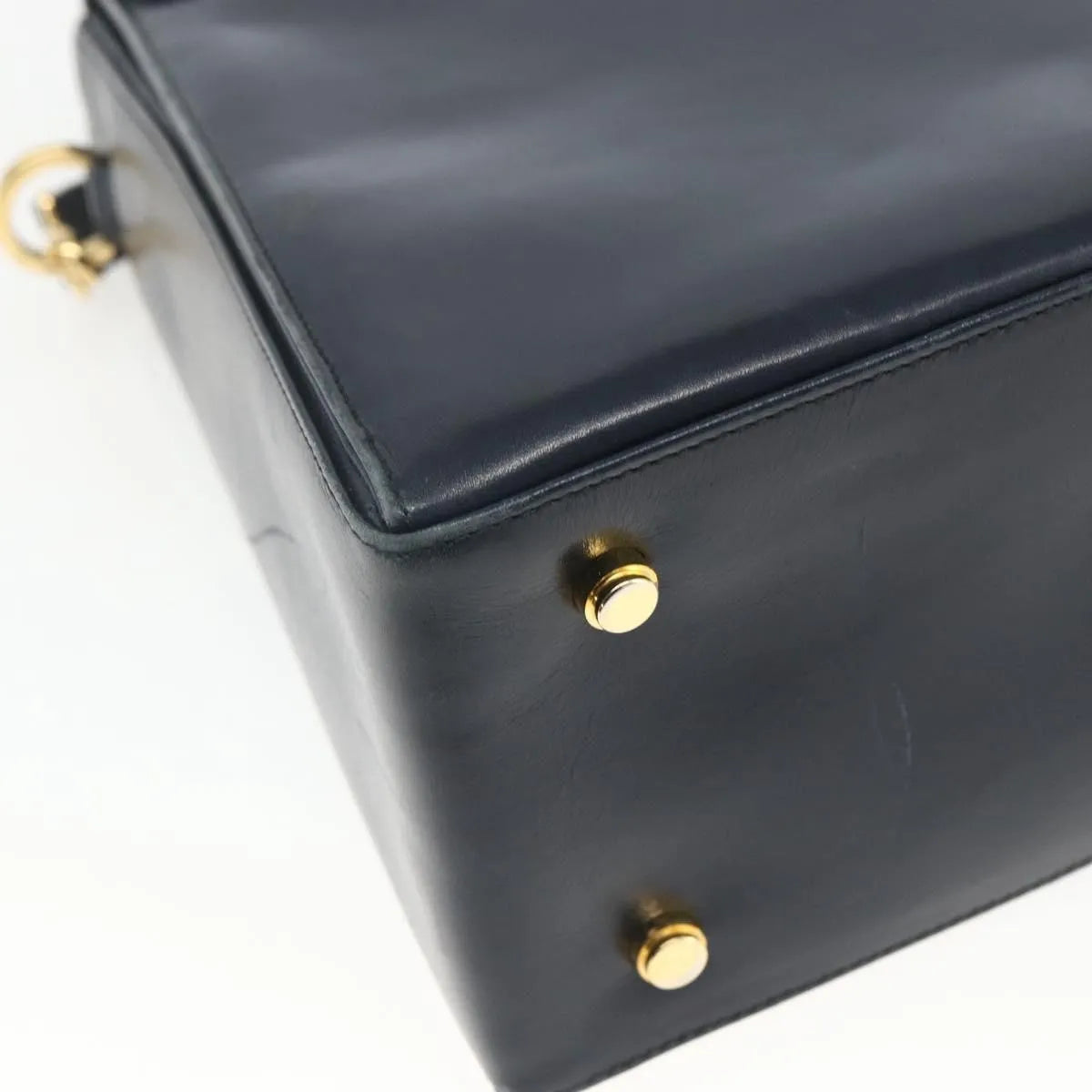 Salvatore Ferragamo Gancini Convertible Top Handle Leather Navy Leather Handbag (Pre-Owned)
