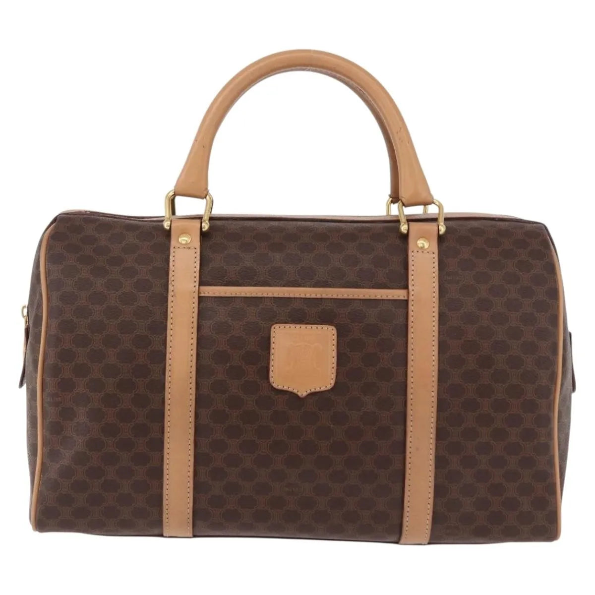 Celine Vintage Macadam Boston Canvas And Leather Brown Pvc Handbag (Pre-Owned)
