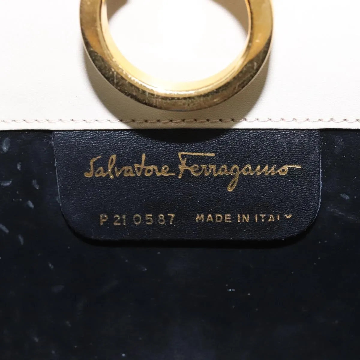 Salvatore Ferragamo Gancini Chain Leather Beige Suede Shoulder Bag Bag (Pre-Owned)